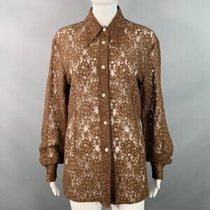 DOLCE & GABBANA Vintage Size L Brown Rayon Blend Lace Pointed Collar Shirt